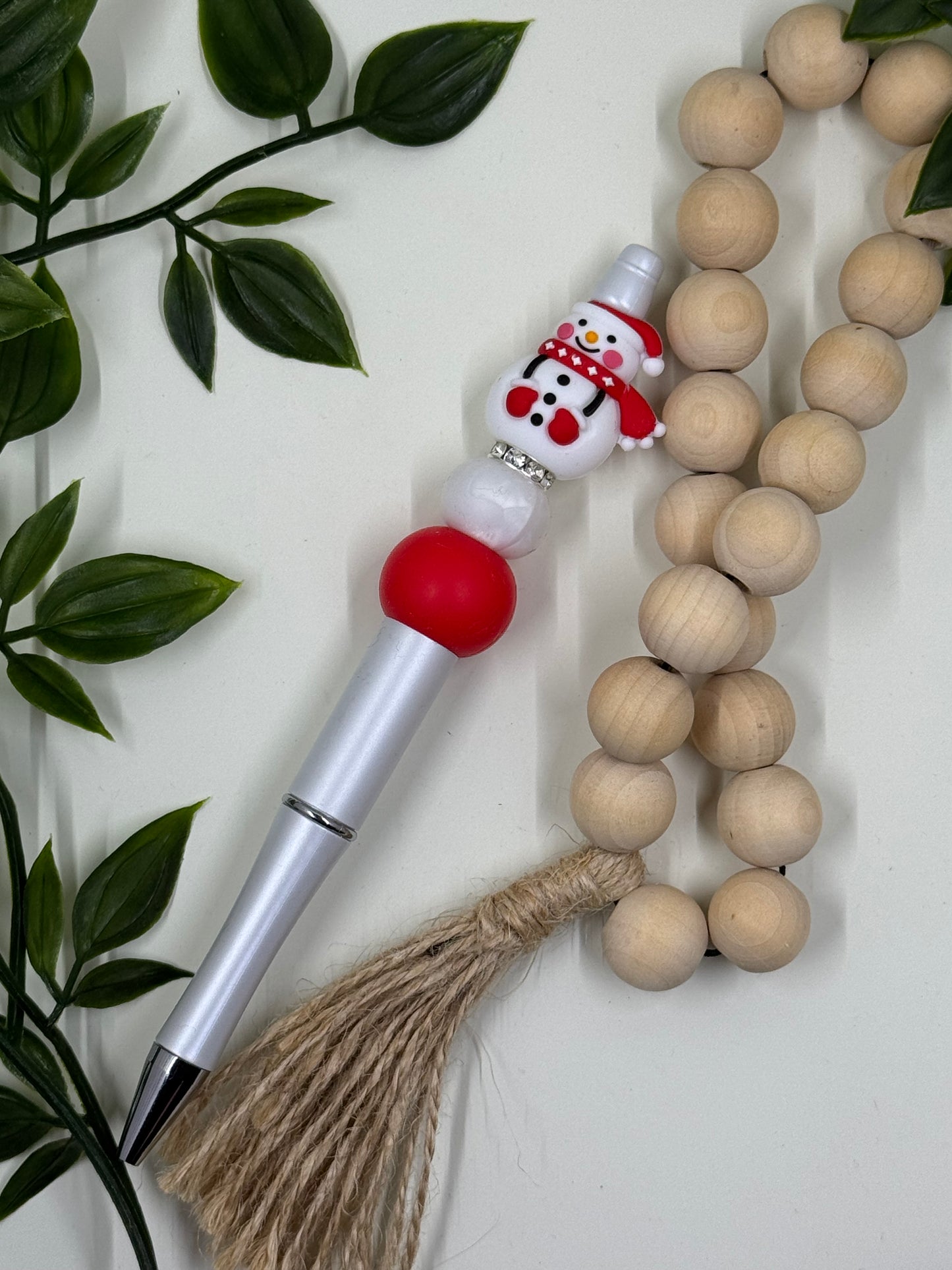 Christmas Beaded Pens- Snowman
