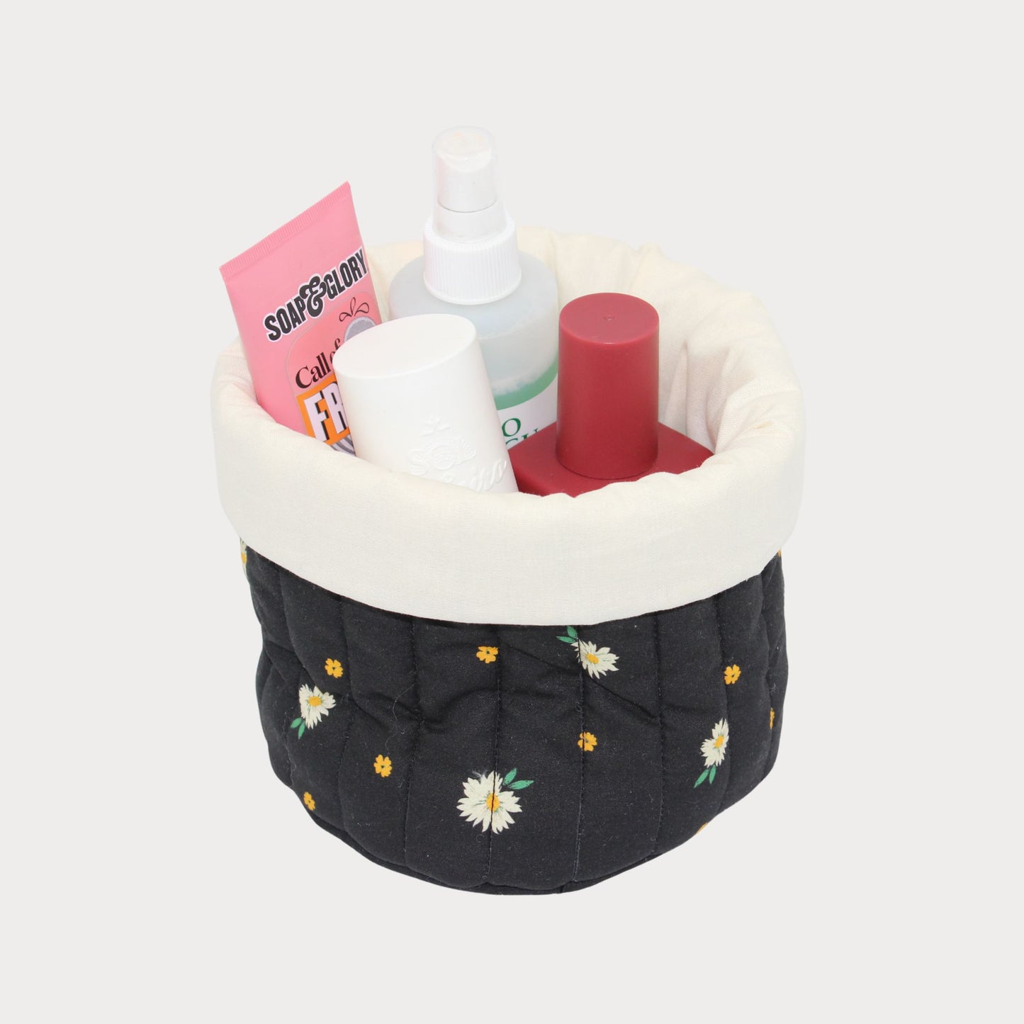 Fabric Vanity Storage Baskets - Daisy Black