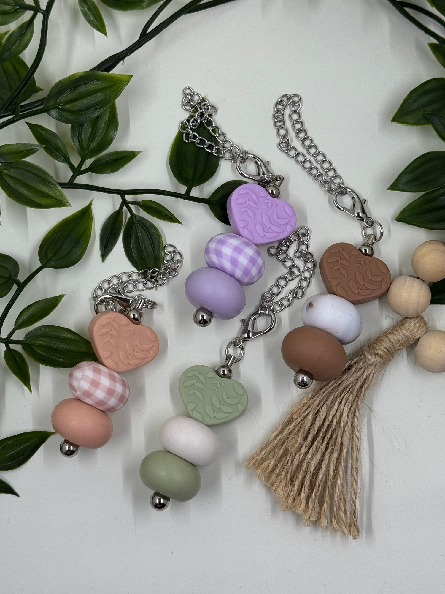 Beaded Love Heart Bottle Keyrings