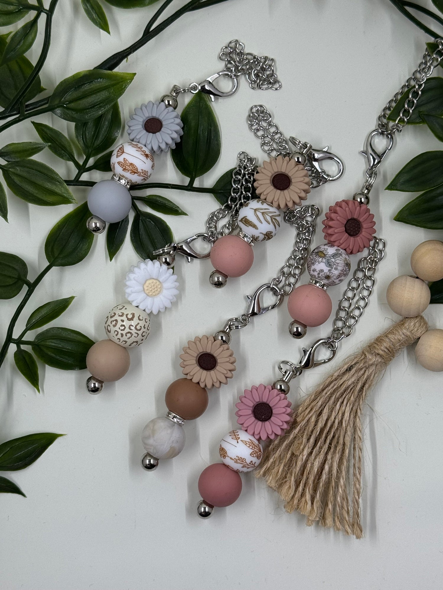 Beaded Daisy Bottle Keyrings