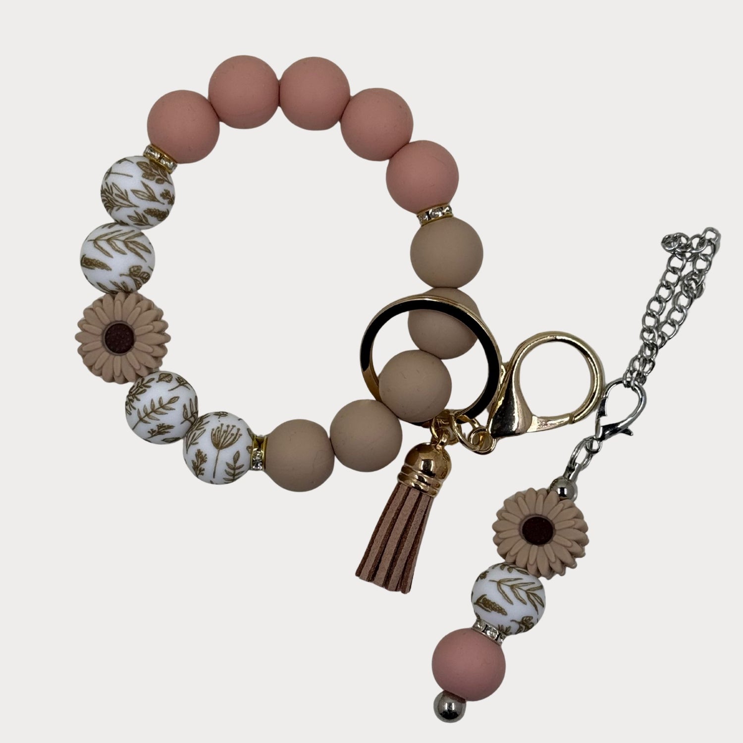 Matching Beaded Wristlet & Bottle Keyring Set