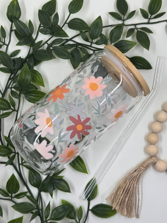 DTF Printed Glass Cups - Neutral Flower