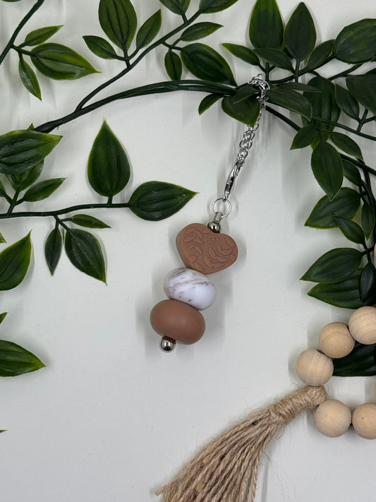 Beaded Love Heart Bottle Keyrings - Brown Marble