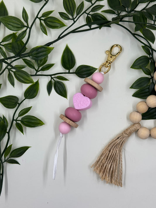 Love Heart Beaded Keyrings - Pink