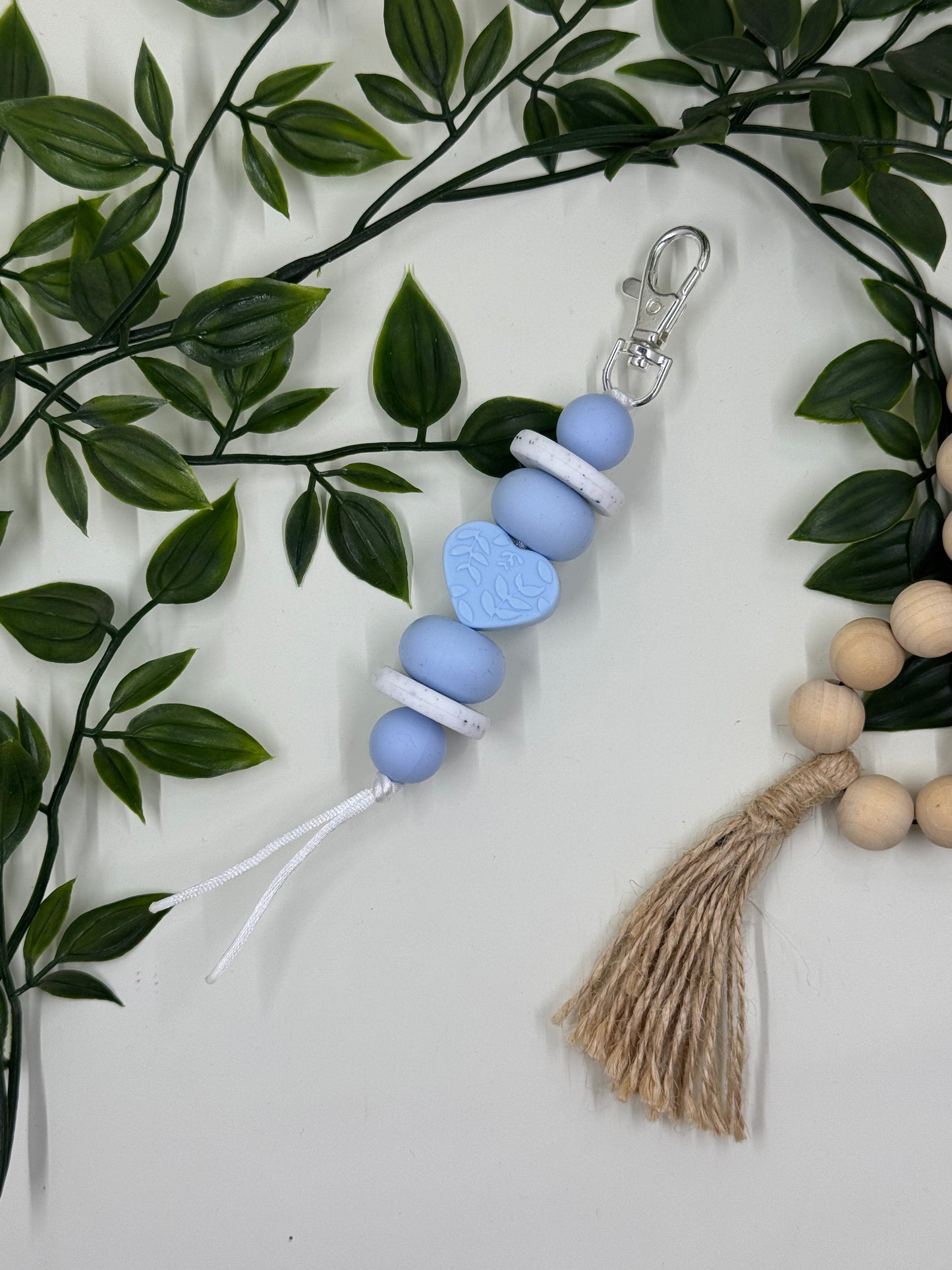 Love Heart Beaded Keyrings - Blue