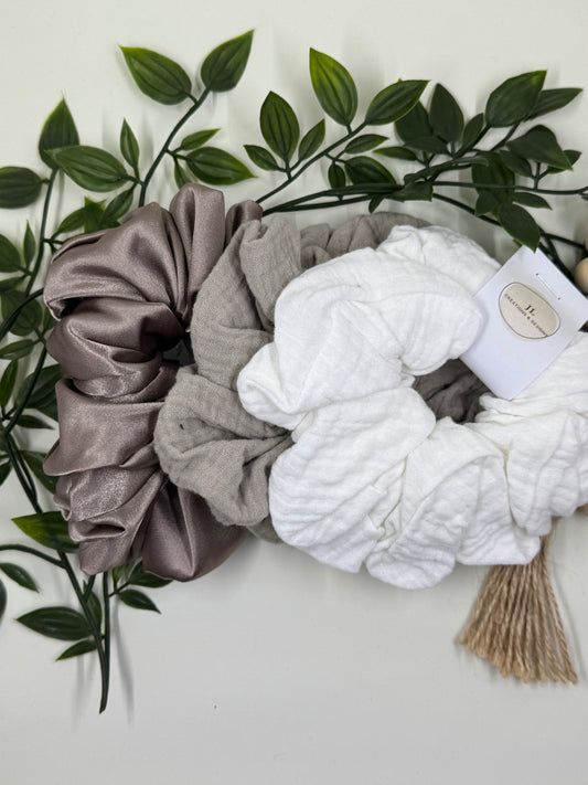 Scrunchies 3 Pack- Neutral Brown & White