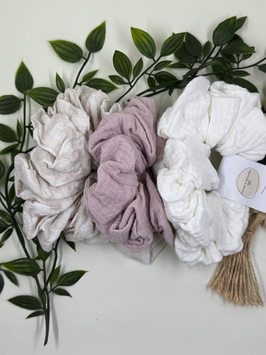 Scrunchies 3 Pack- Neutral Dusty Pink & White