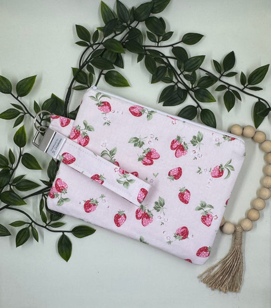 Wristlet Purse with attached Key Fob - Strawberry Fields
