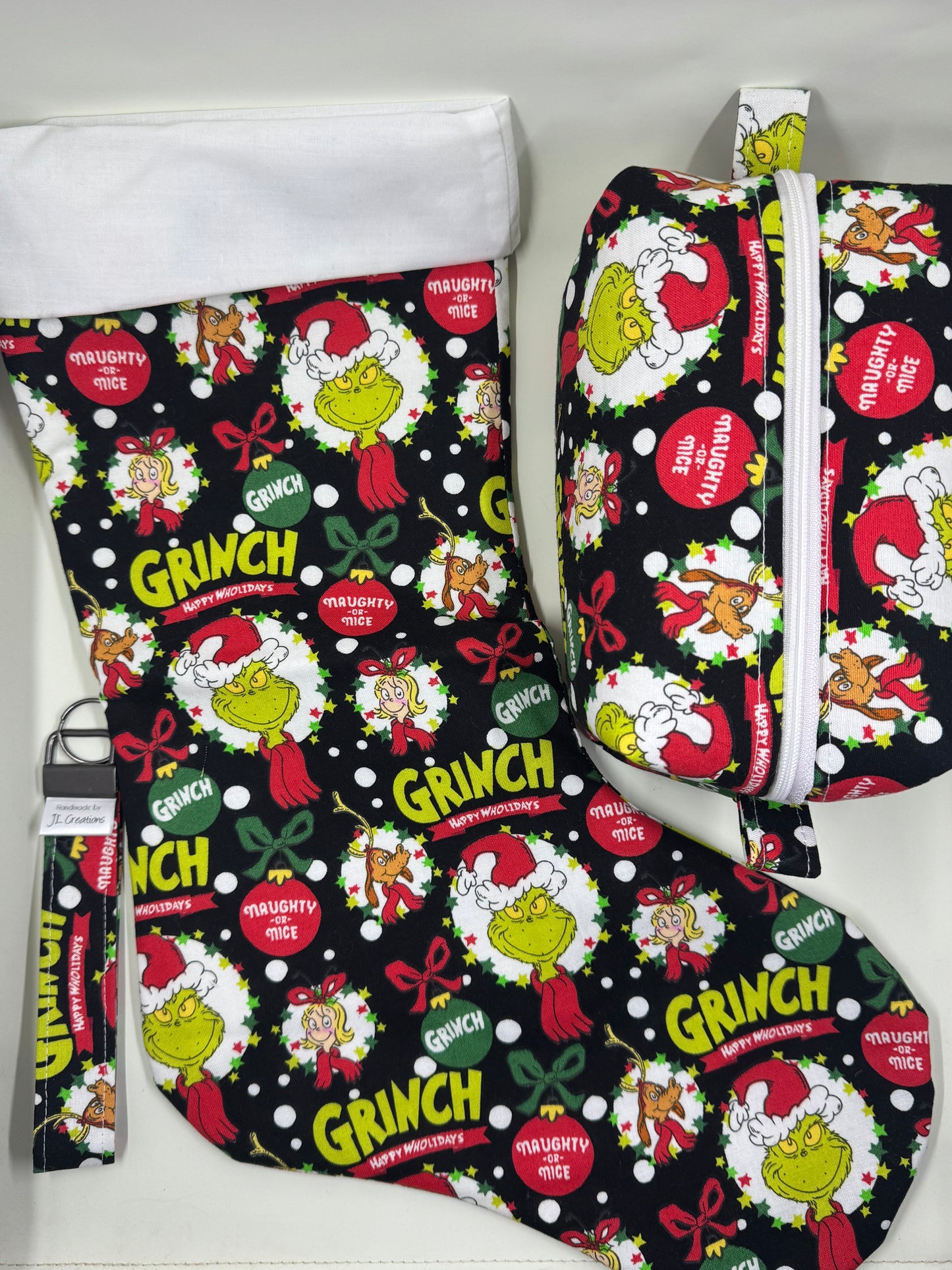 Christmas Themed Stocking, Boxed Makeup Bag & Key Fob - Black