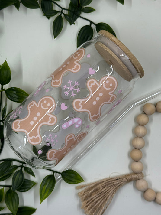 DTF Printed Glass Cups - Gingerbread Man