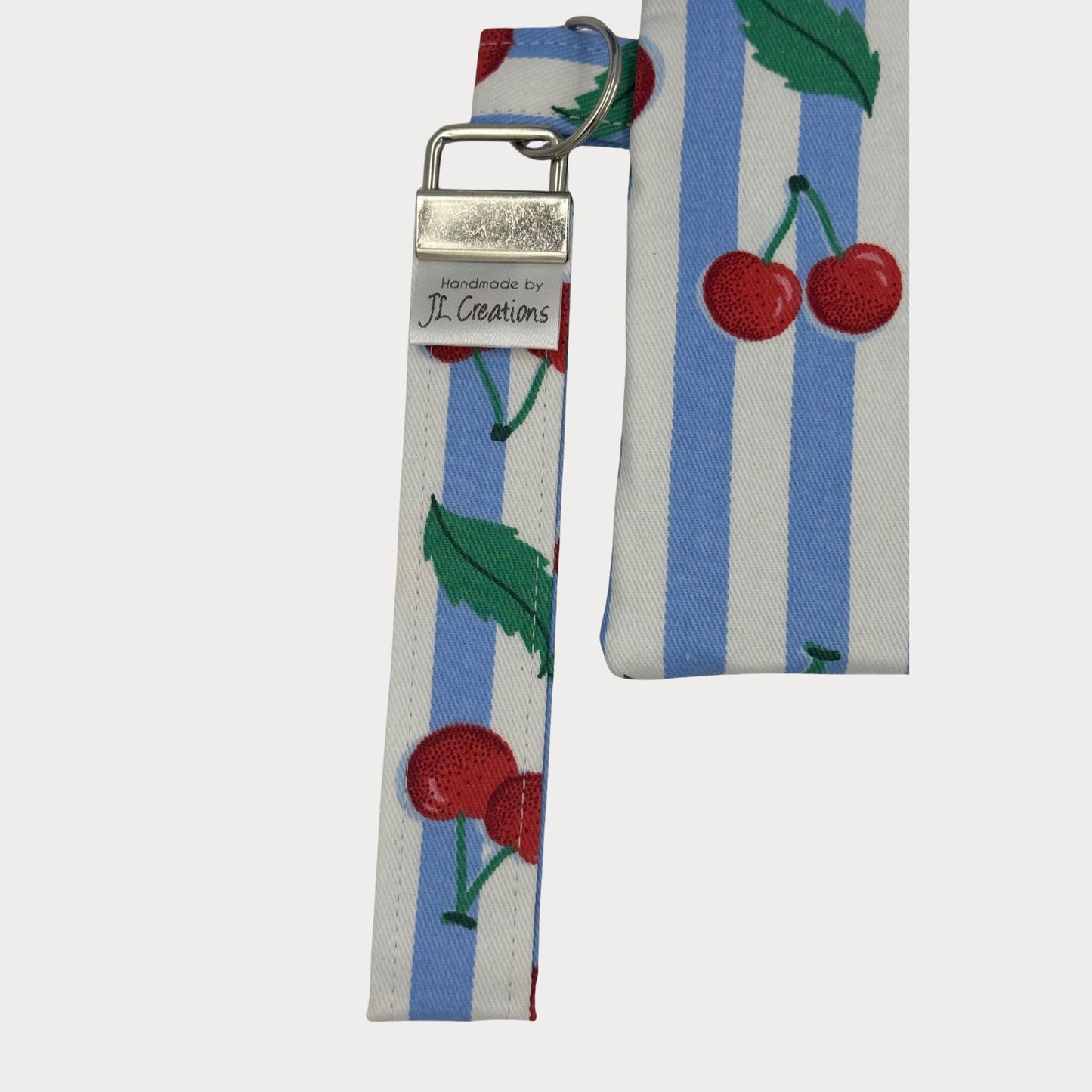 Wristlet Purse with attached Key Fob - Cherry Stripe