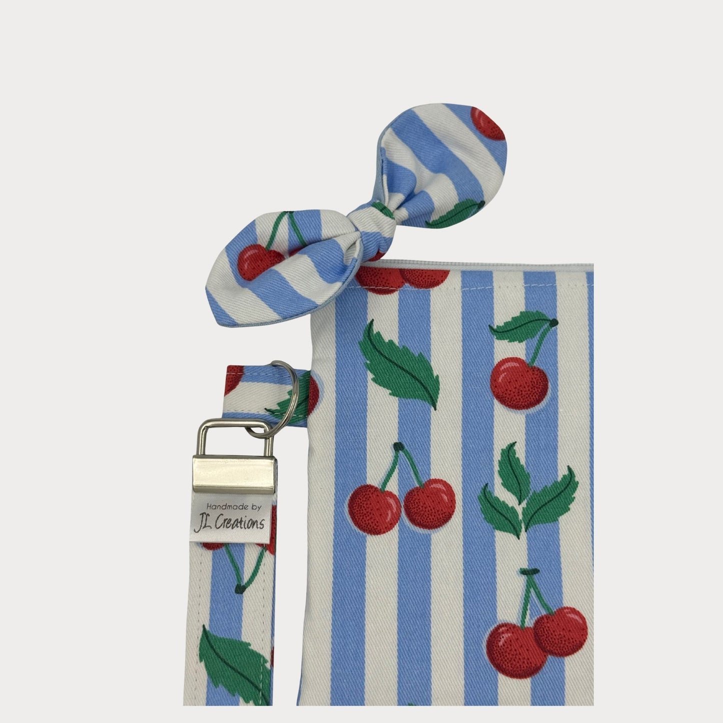 Wristlet Purse with attached Key Fob - Cherry Stripe