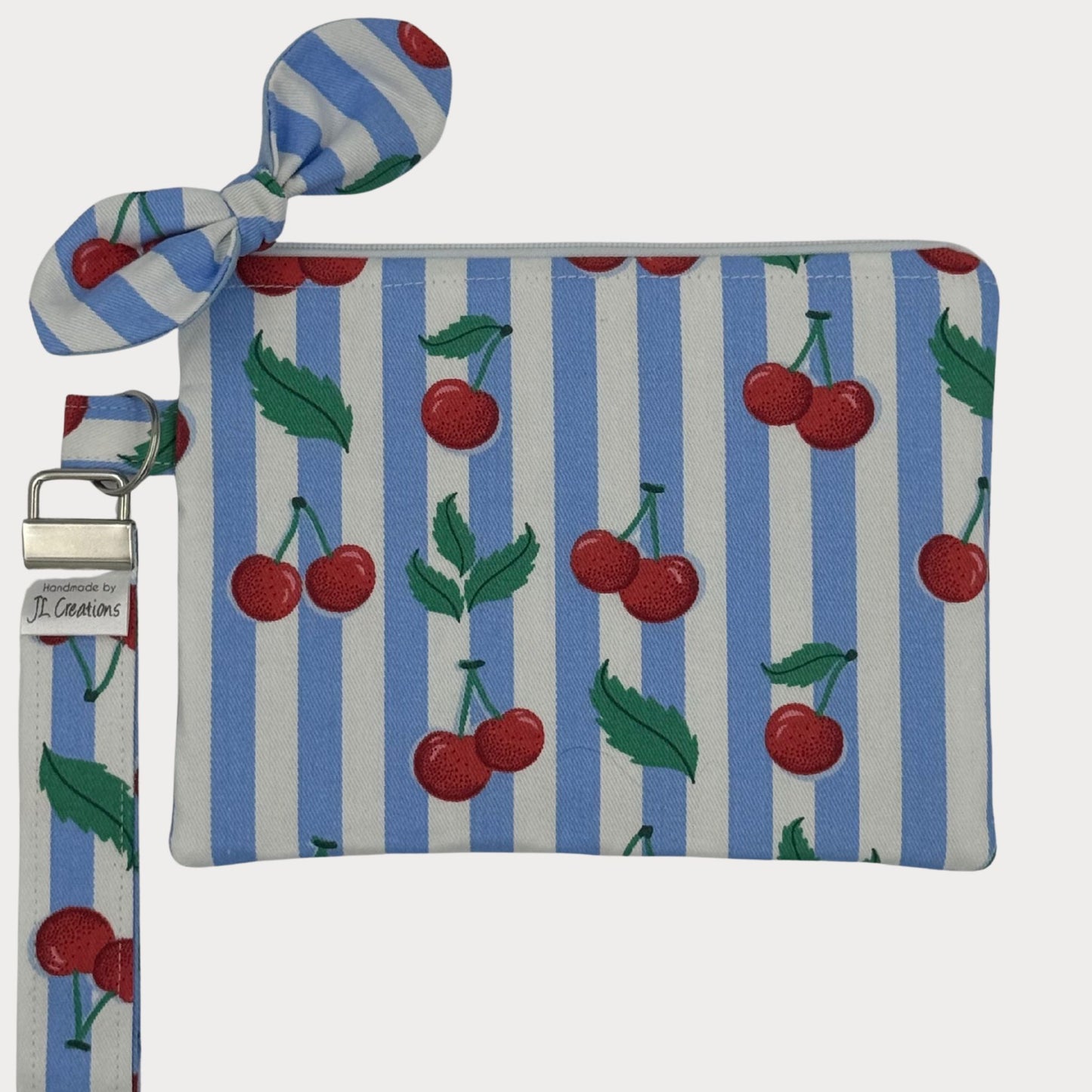 Wristlet Purse with attached Key Fob - Cherry Stripe