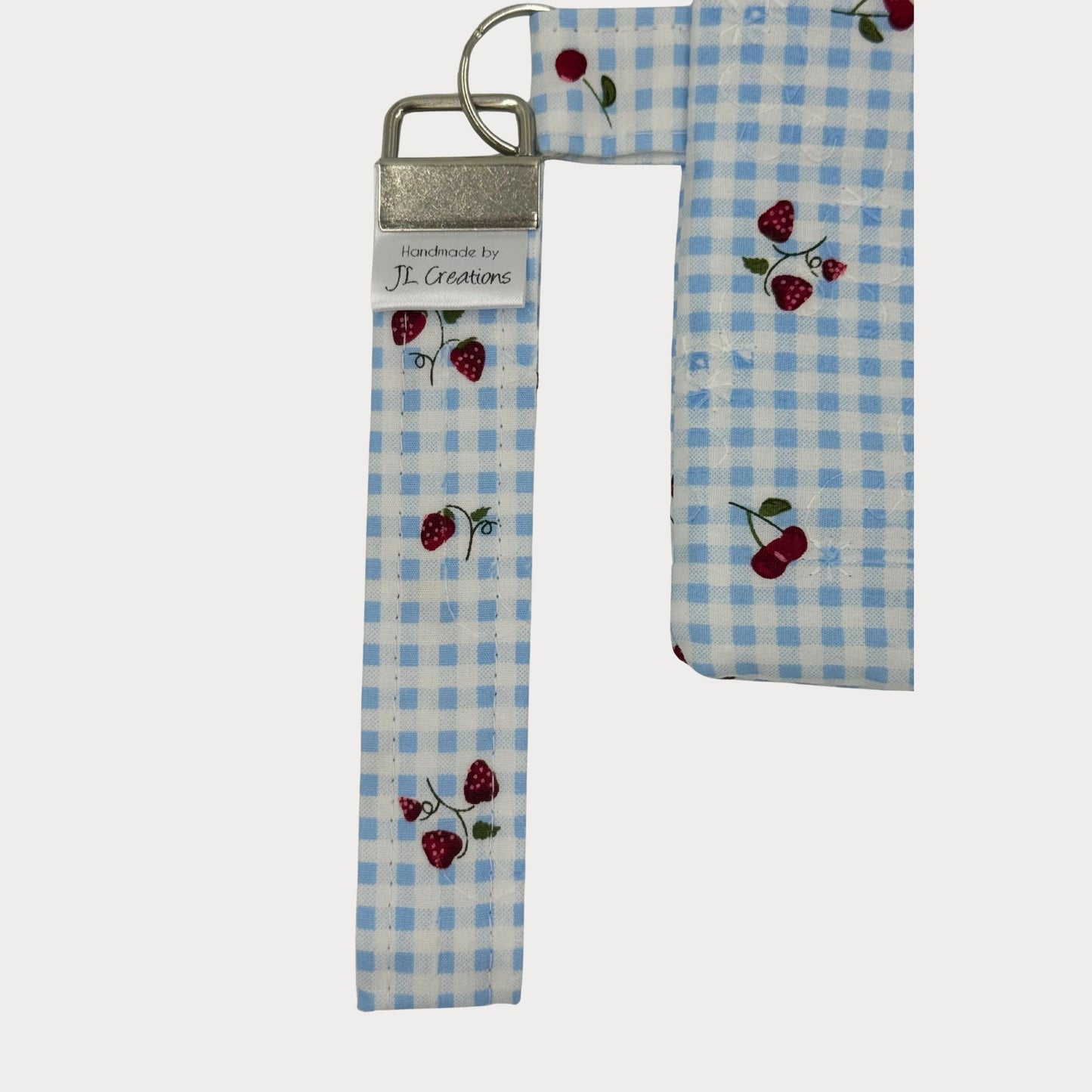 Wristlet Purse with attached Key Fob - Honeyfields Strawberry Blue