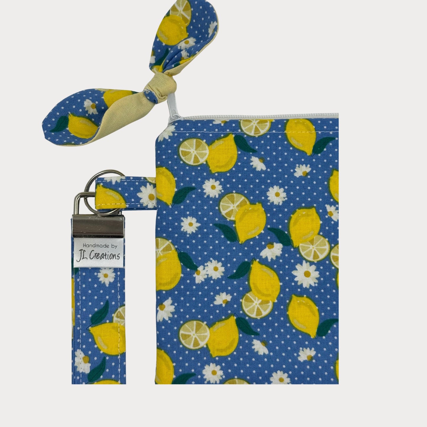 Wristlet Purse with attached Key Fob - Lemon Drop Blue