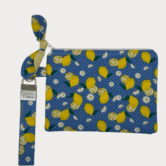Wristlet Purse with attached Key Fob - Lemon Drop Blue