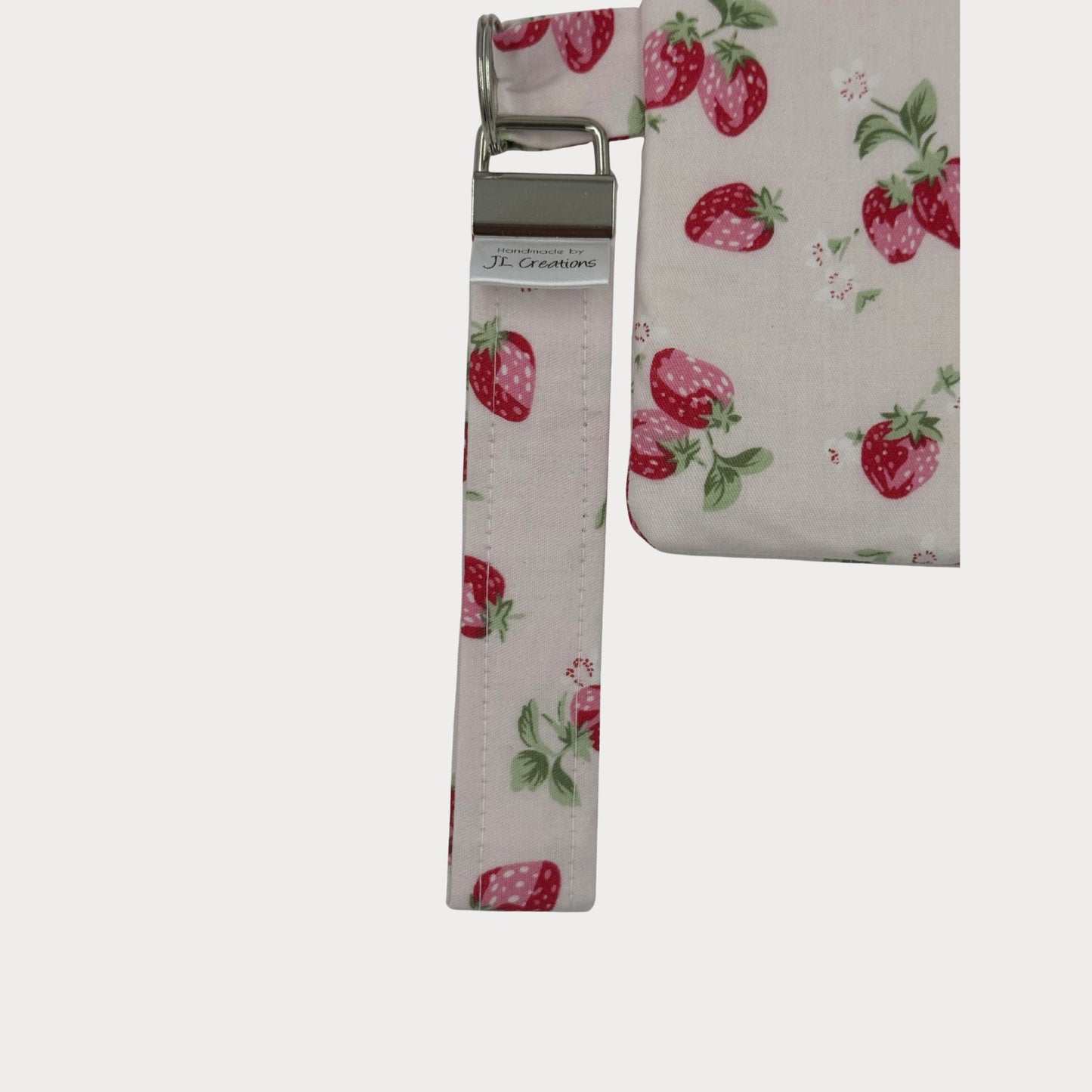 Wristlet Purse with attached Key Fob - Strawberry Fields