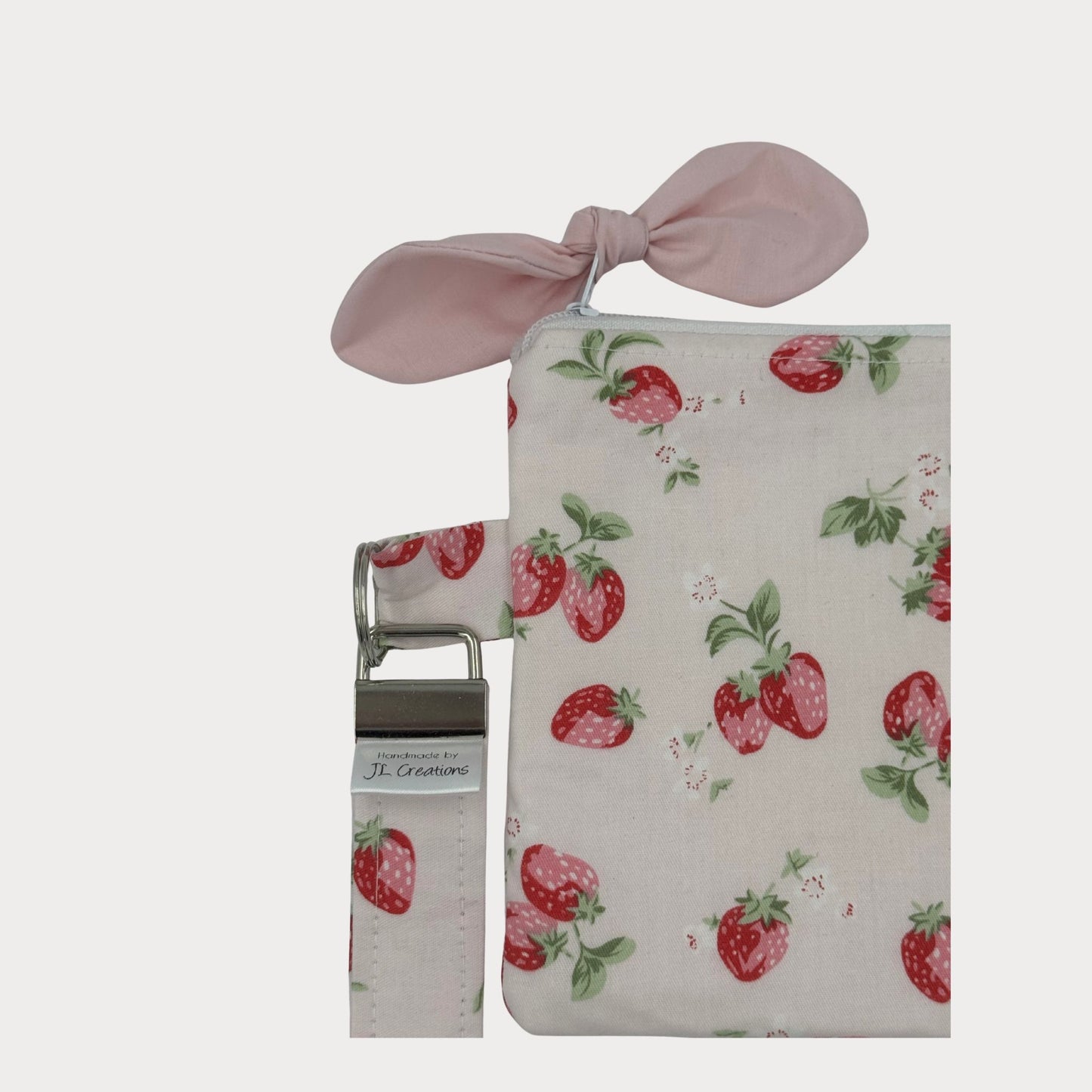 Wristlet Purse with attached Key Fob - Strawberry Fields